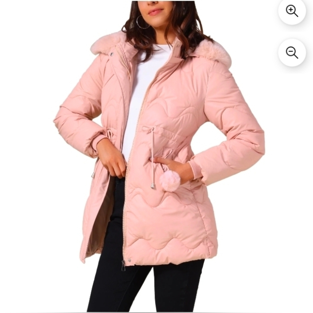 Women's Winter Thicken Puffer Coat Faux Fur Removable Hood Warm Parka Jacket - Picture 4 of 7